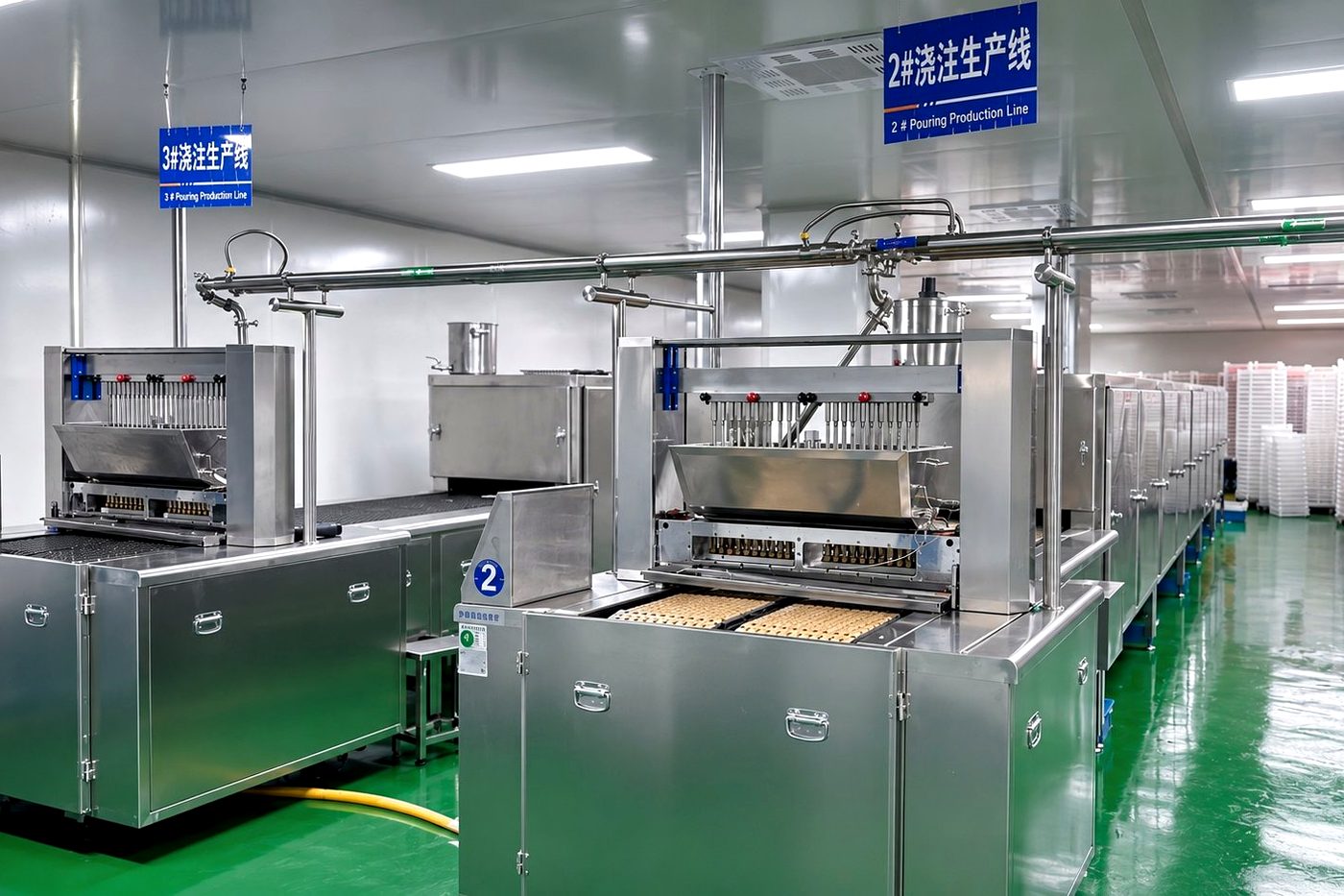 Gummy pouring production lines